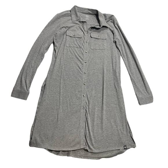 Treasure & Bond Womens Medium Button V-Neck Long Sleeve Slit Shirt Dress Gray - Picture 1 of 10